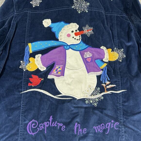 Vintage Quacker Factory Shirt Womens M Navy Embroidered Velvet Jacket Winter - Picture 7 of 8